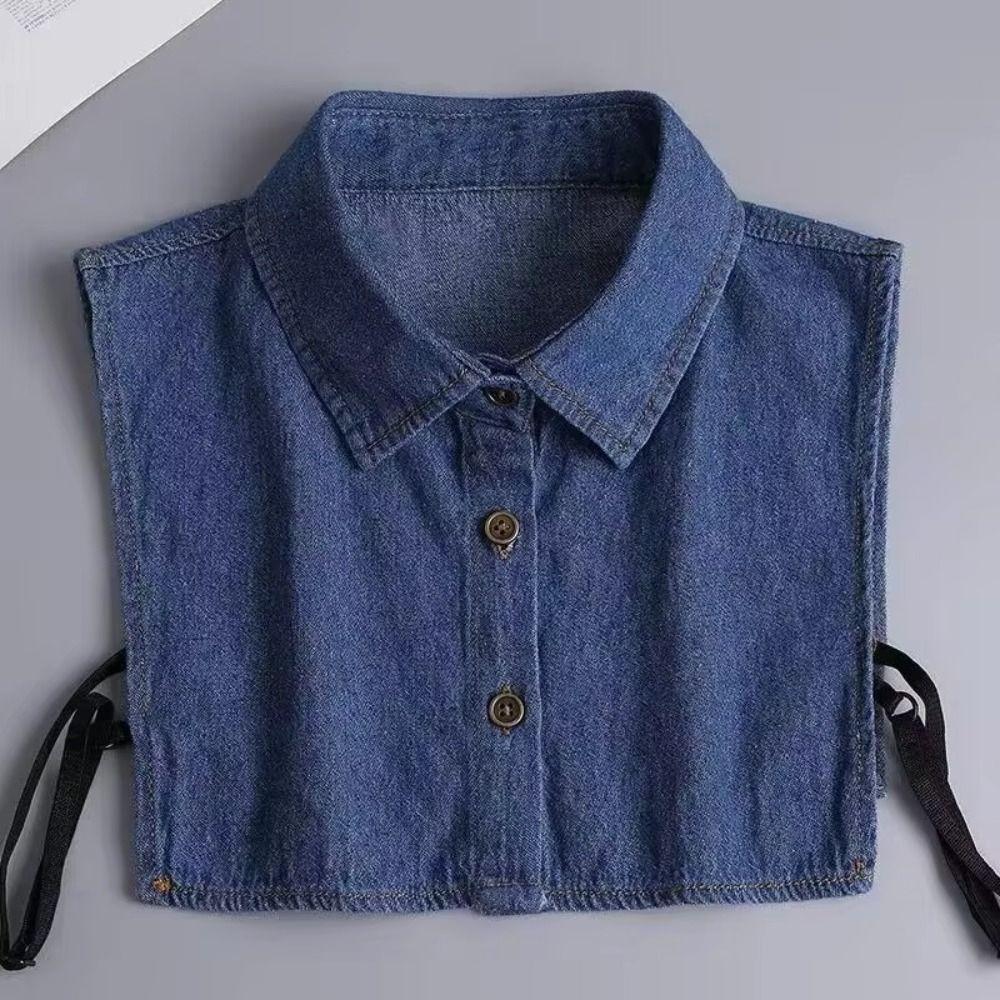 Lapel Buttons Denim Fake Collar Cotton Detachable Collar Versatile Women Fake Collar  Women