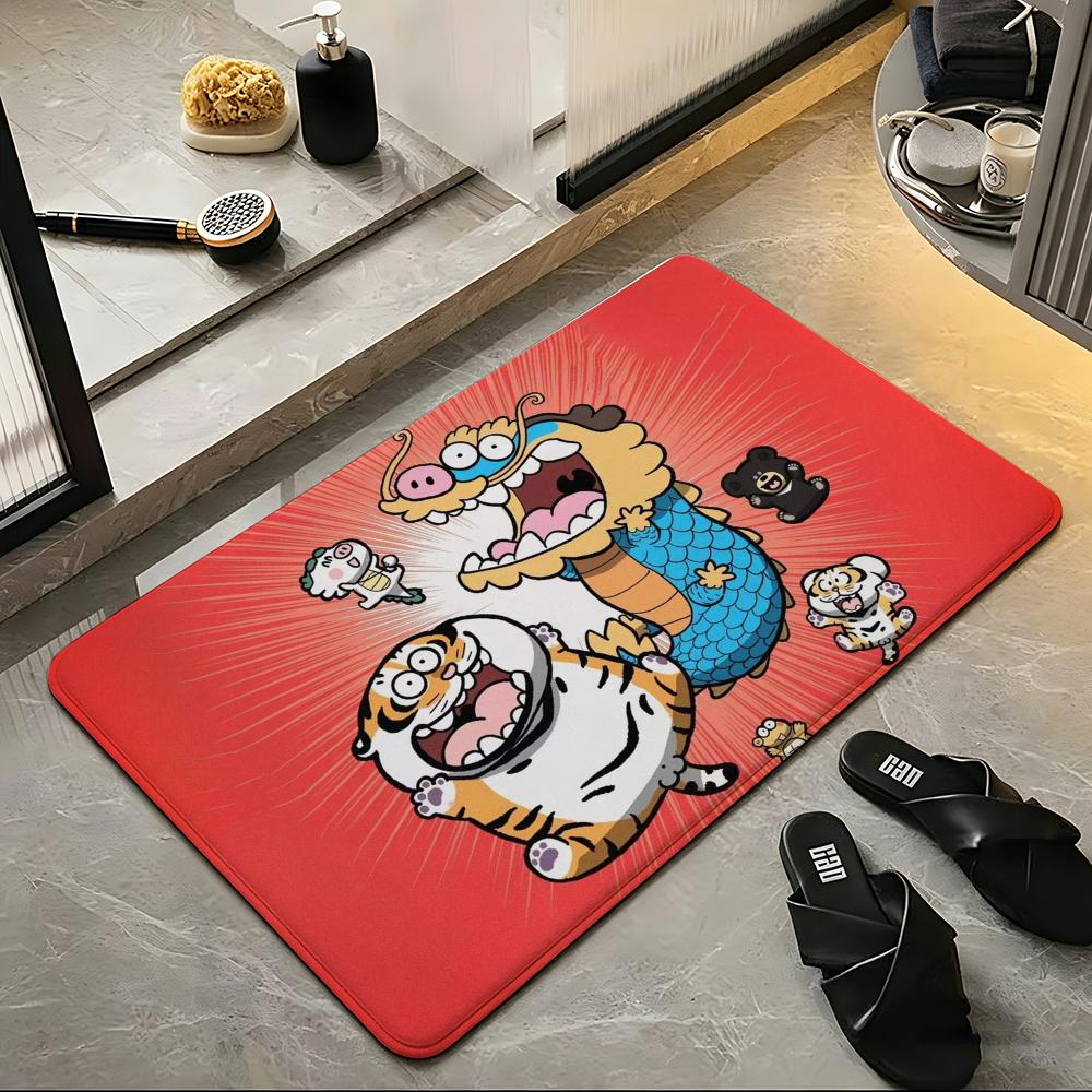 Character I-I'm Not Fat T-Tiger Floor Mat Soft Flannel Entrance Door Mat Non Slip Absorbent Bathroom Bedroom Floor Rug
