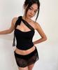 VINAJ Lace Ribbon Halter Half-Top Bikini Bra (Black)