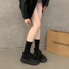 Muffin Platform Small Leather Shoes Women's 2025 Spring and Autumn New Black British Style Round Head Lace-up Versatile Mary Jane Single Shoes