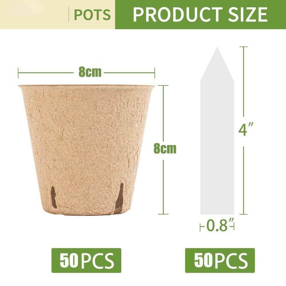 50PCS Biodegradable Plant Starter Pots with 50PCS Plant Labels Eco-Friendly Seed Starting Pots Organic Round Shape Peat Pots