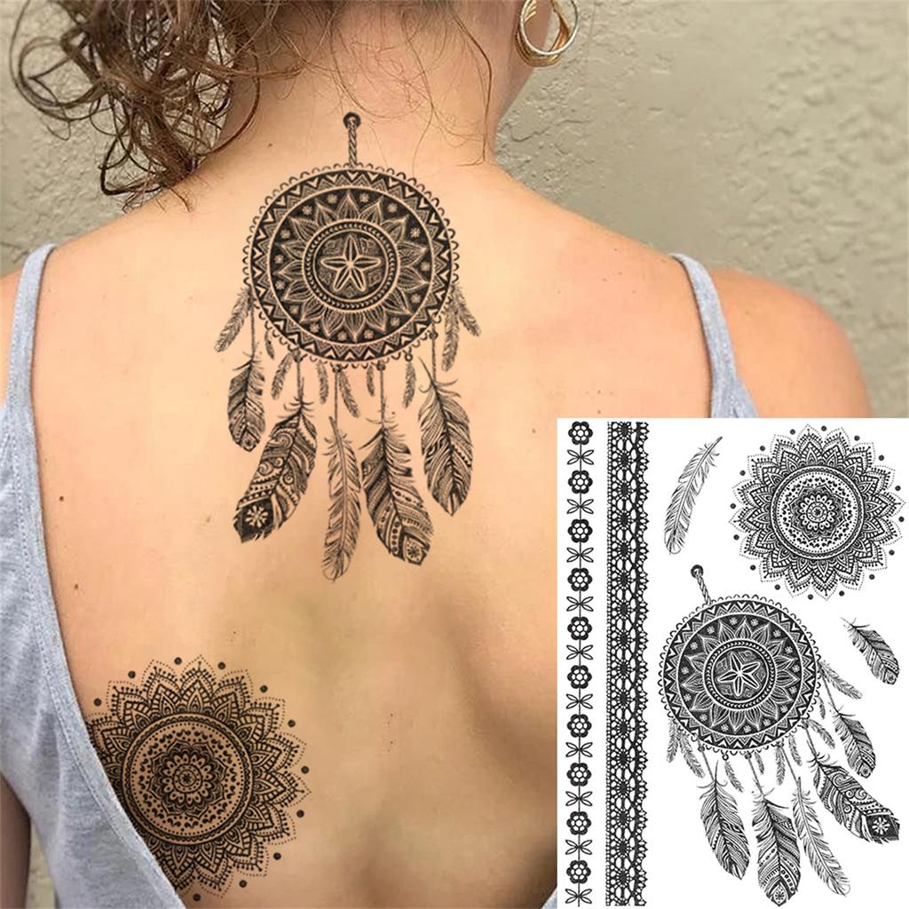 Body Art Henna Temporary Tattoos For Women Adult Fake Mandala Flower Tattoo Sticker Feather Butterfly Black Tatoos Leg Feet Foot