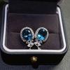Imitation London Blue Topaz Earrings Women Elegant Sparkling Aquamarine Stud Earrings Luxury Fashion Jewelry