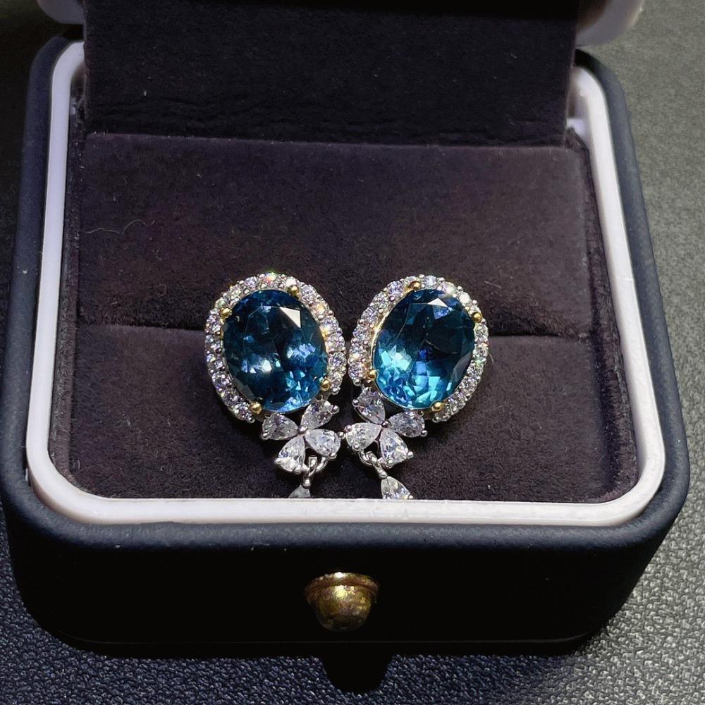Imitation London Blue Topaz Earrings Women Elegant Sparkling Aquamarine Stud Earrings Luxury Fashion Jewelry