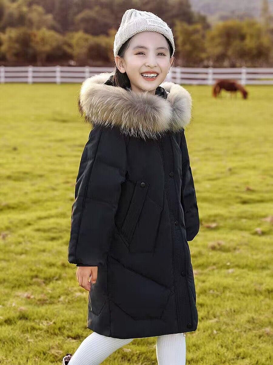 

Зимнее хлопковое пальто средней длины для девочек 2023 года - Утепленная детская куртка 150cm чёрный