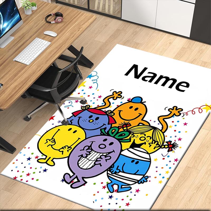 Custom Name Mr. Men and Little Miss Printed Carpet, for Office Chair Living Room Bedroom Kitchen Room Decor Gifts.