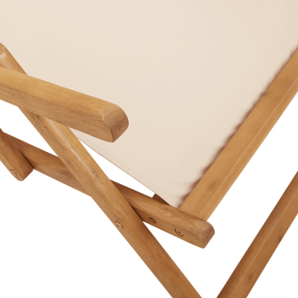 Foldable Beach Chair Beige Solid Eucalyptus Wood and Fabric