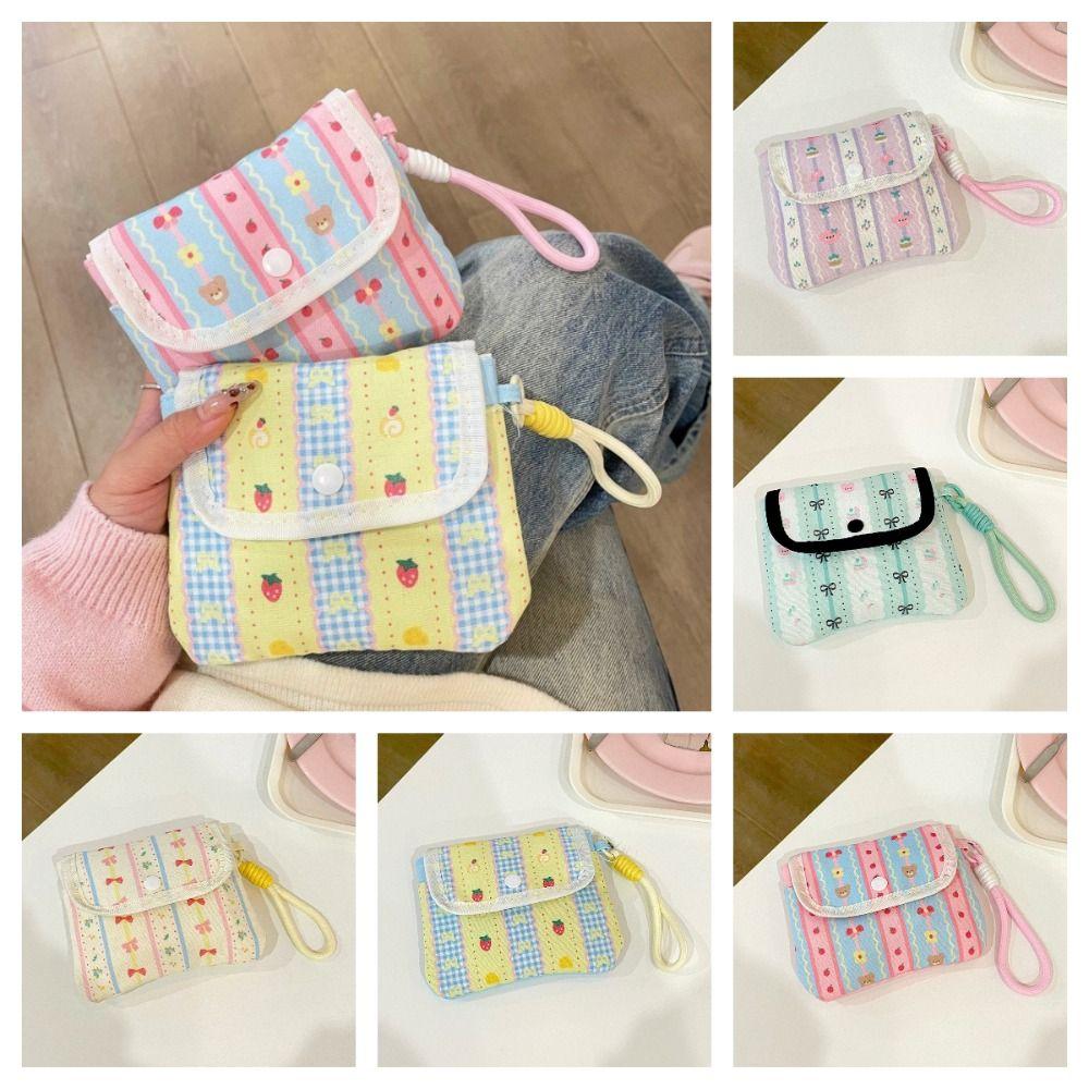 

Large Capacity Keychain Coin Bag Preppy Style Stripe Pattern Purse Women бежевий
