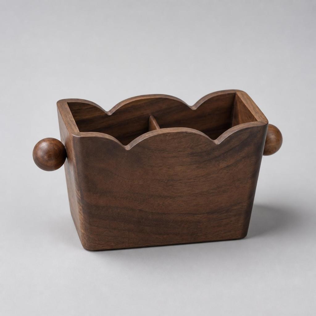 Solid Wood Desktop Organizer with Two Compartments OpenTop Wooden Desk Holder Side Knobs