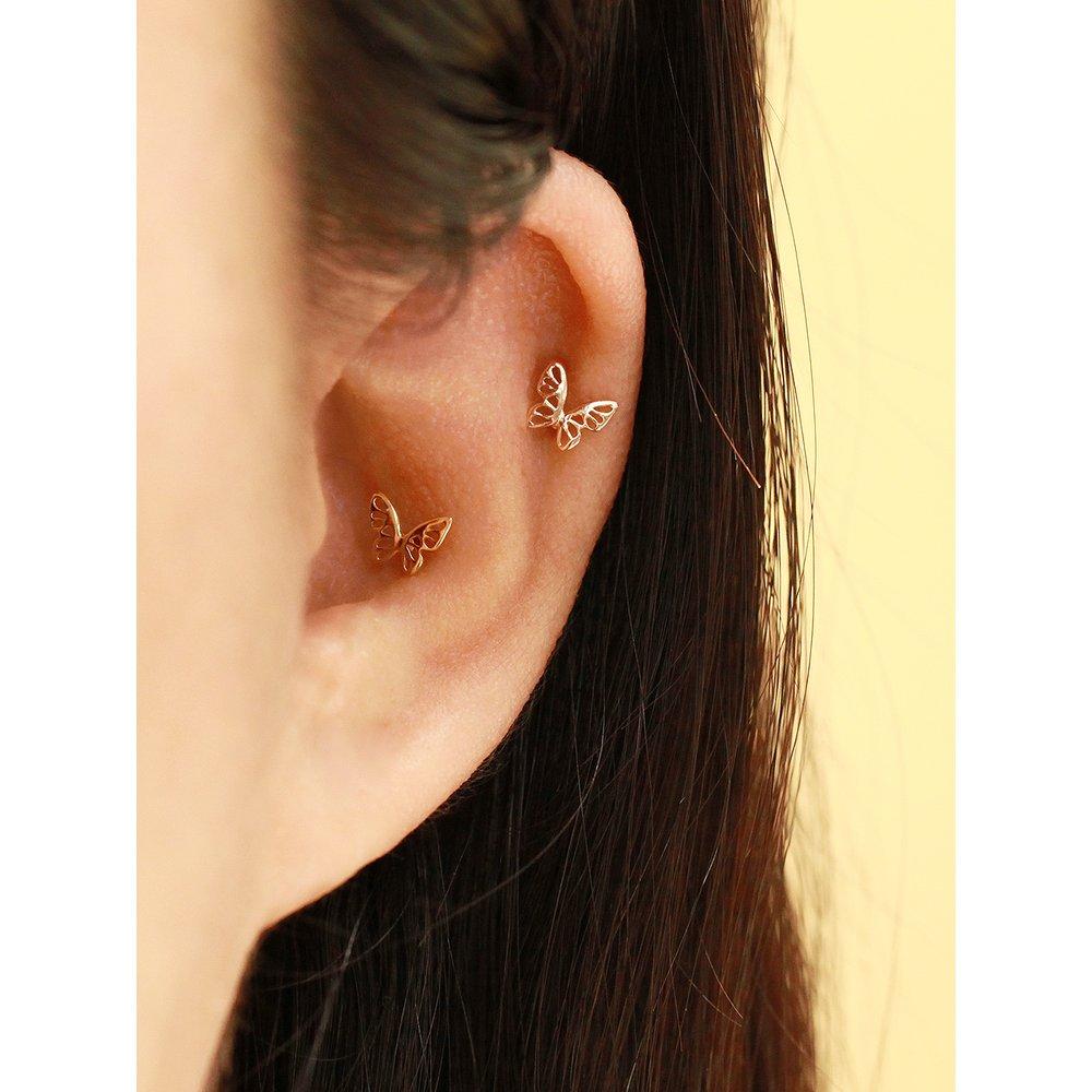 14K 3D Point Butterfly Piercing Earrings