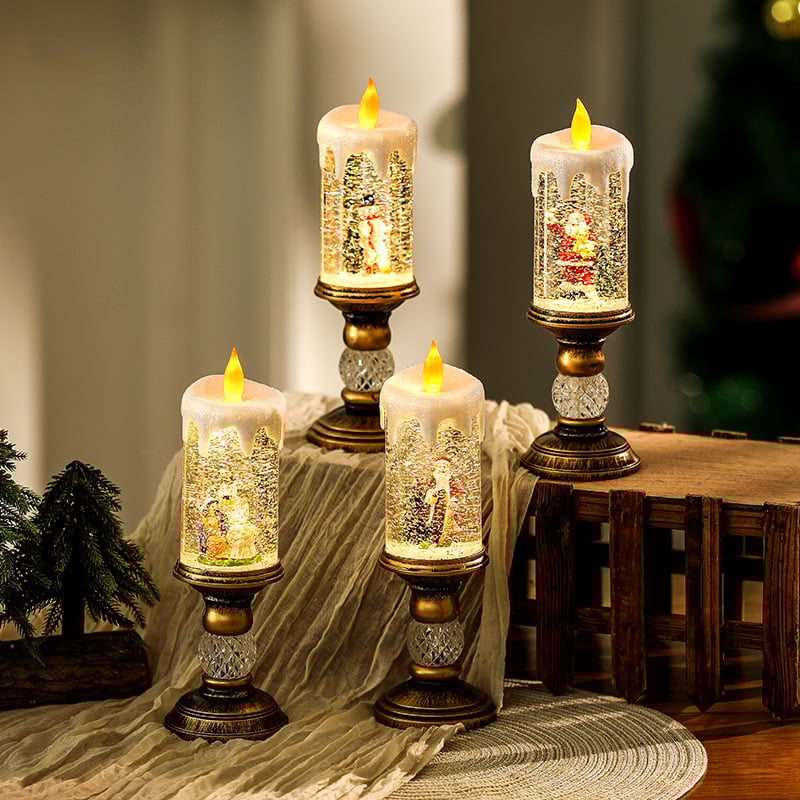 Christmas Water-Filled Candle Lamp - Crystal Glitter Holiday Decor with Safe LED Lights, Festive Table Centerpiece