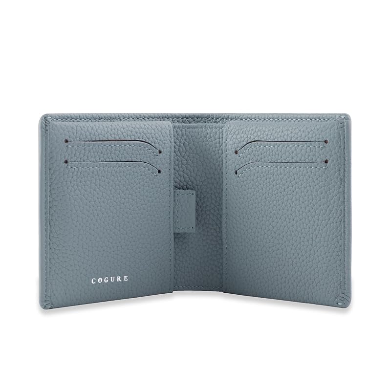 

[COGURE] Kogre wallet bi-fold mini wallet genuine leather shrink calf leather wallet coin purse card holder unisex with gift box COPM02-BlueLin blue