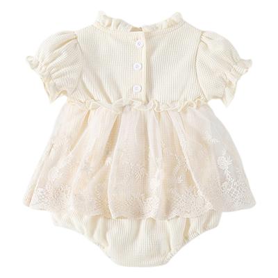 Baby Girls Rompers Dress Ruffles Collar Short Sleeve Lace Skirt Hem Infant Bodysuits Jumpsuits