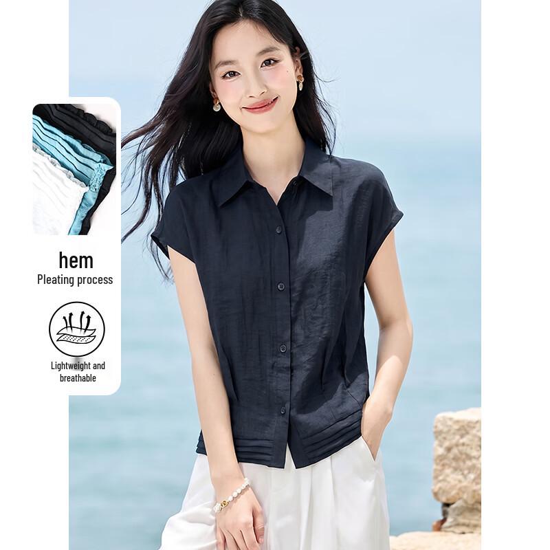 Women s Short-Sleeve Lapel Button-Up Shirt L