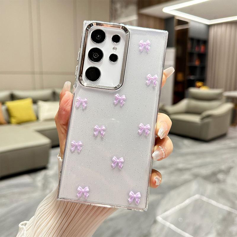For Samsung S25Ultra Small Fresh Bow Phone Case Transparent Glue S24 Protective Cover A06 Female A36