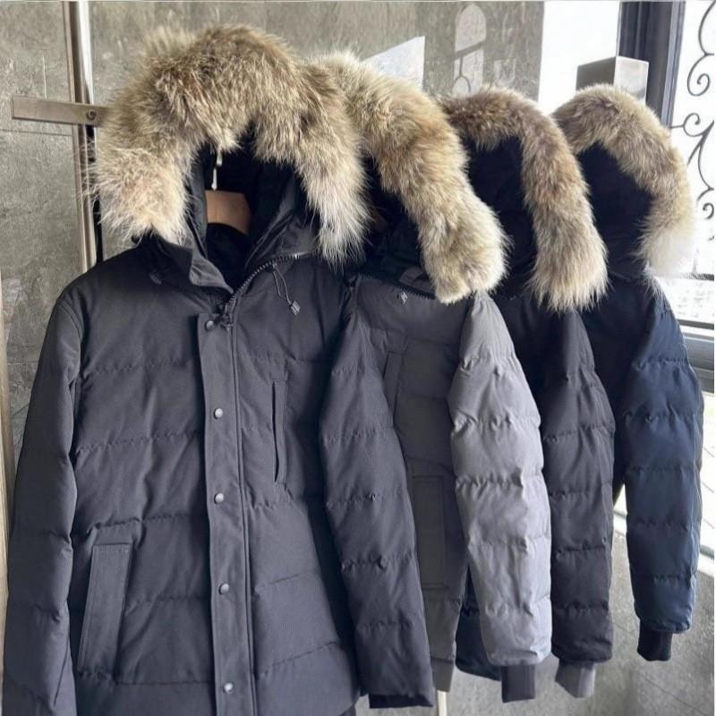Mens Waterproof Parka Coat With Detachable Faux Fur Collar 90% White Duck Down Fill Winter Warm Outerwear