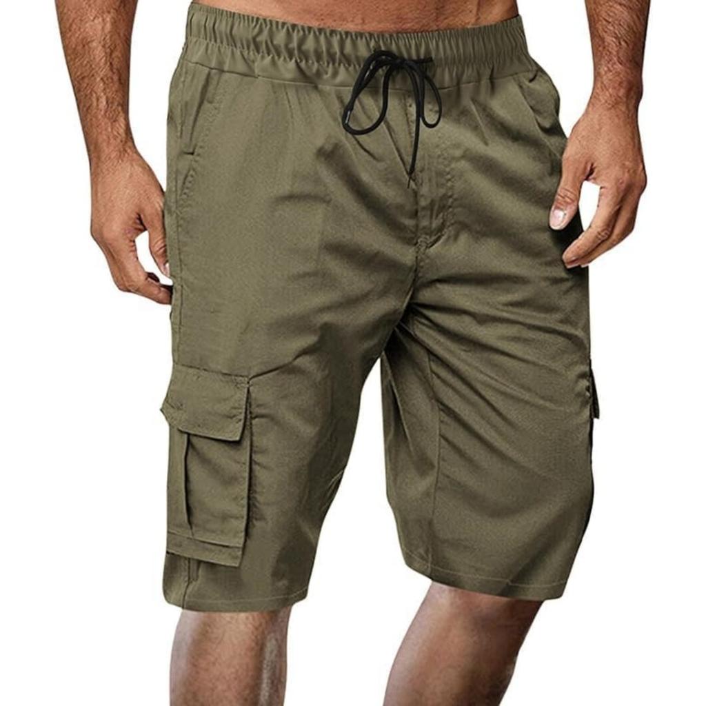Men's Big & Tall Multi-Pocket Cargo Shorts, Drawstring Loose Fit Athletic Shorts