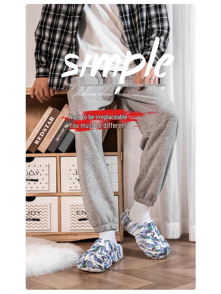 2025 Winter Cotton Closed-Toe Velvet Warm Garden Slippers: Unisex Indoor Half Slippers