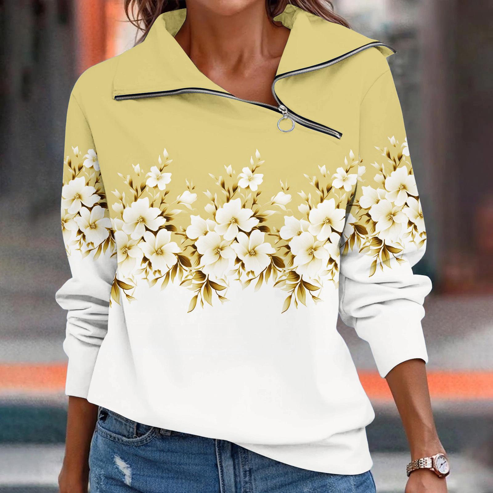 

Женская футболка, свободный пуловер, спортивные топы, повседневный топ с V-образным вырезом и длинным рукавом с принтом M жёлтый