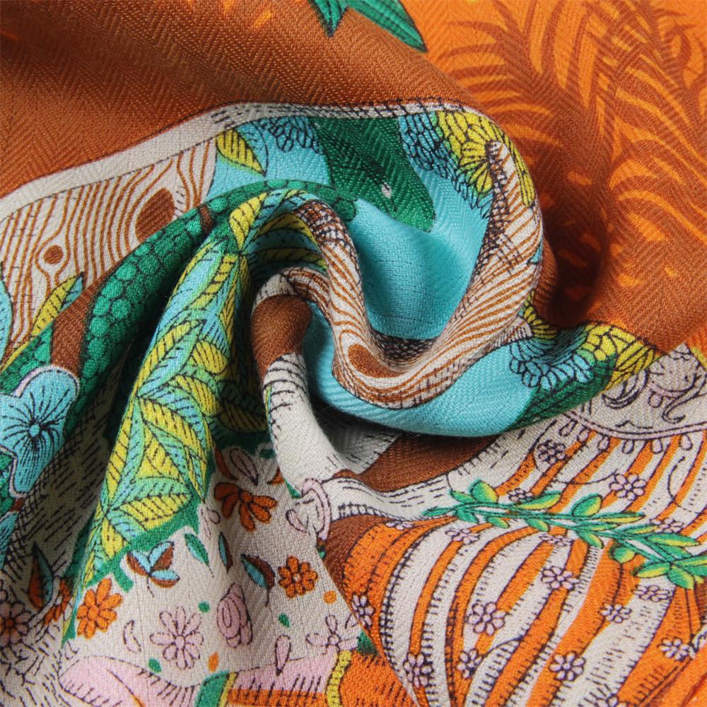 160X33Cm Winter Thicken Silk Cashmere Scarf Women Hand Rolled Shawls Forests Print Long Scarves Wraps Bandana Big Hijabs Female