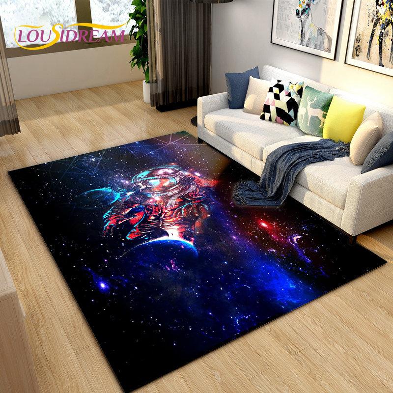 3D Astronaut Space Cartoon Area Rug,Carpet Rug for Living Room Children's Bedroom Sofa Doormat Decoration,Kid Non-slip Floor Mat
