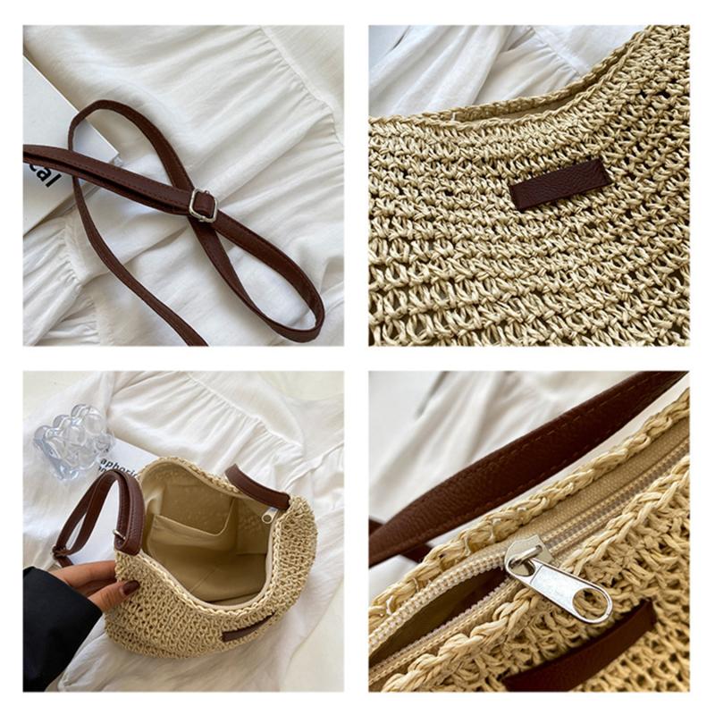 Woven Summer Fashion Straw Bag Beach Holiday Crossbody Bag Shopping Large Capacity Shoulder Handbag Messenger Ladies Women
