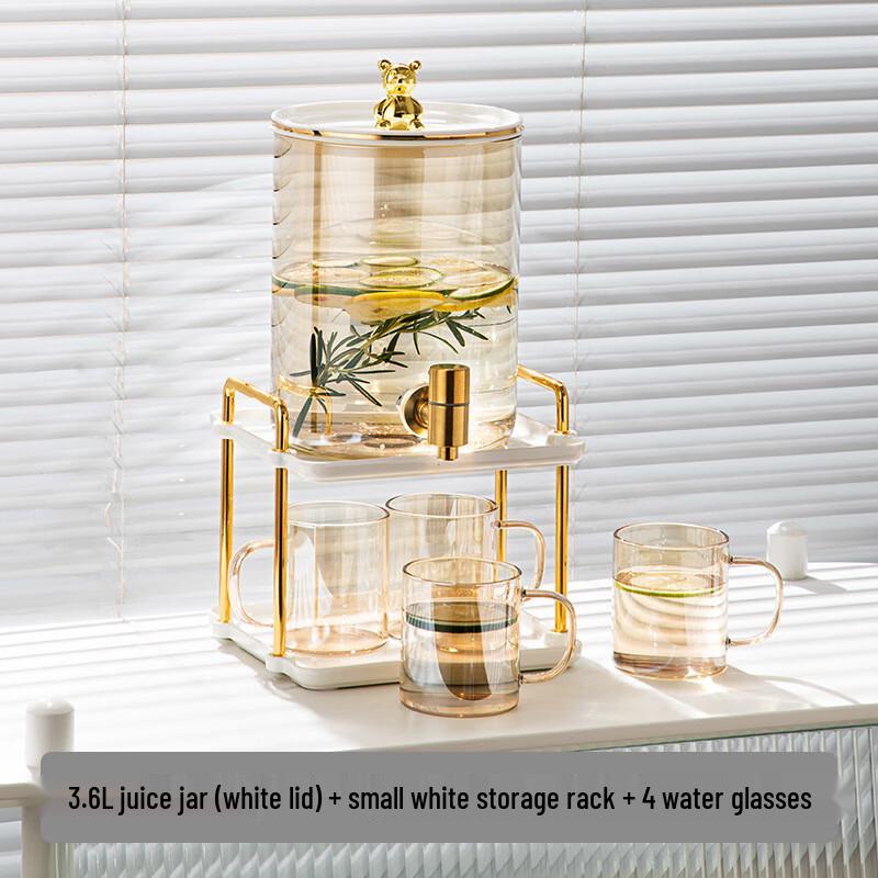 Tianxi Light Luxury Large Capacity Glass Cold Water Pitcher with Faucet 3.6L with 4 Amber Cups