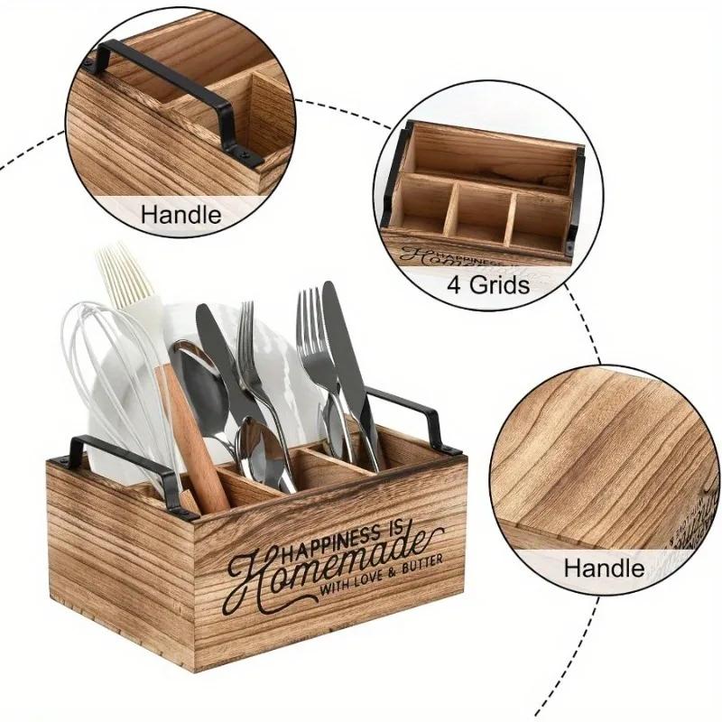 Wooden Tableware Coffee Storage Box Household Kitchen Storage Box Coffee BarBasket with Handle Coffee Bar Accessories