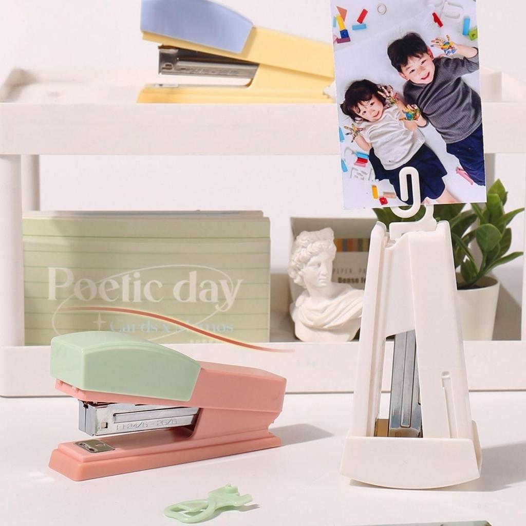 1PC Mini Swing Stand Stapler with Removable Note Clip Portable Desktop Stress Relief Stapling Machine for Office Binding