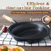 Cast Iron Frying Pan with Wood Handle Omurice Cooking Pot Non-Stick Pancake Mold Skillet Pan Anti-Scald for Home Kitchen