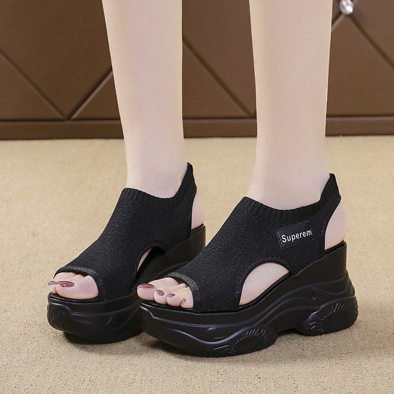 Sandali Zeppa Piattaforma Peep-Toe in Maglia Trendy Estivi per Donna