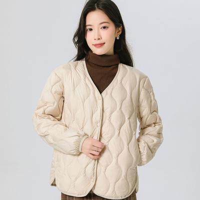 New Autumn and Winter Outer Wear Light Down Jacket Women's Short Simple Stacking Sweater Long Sleeve Jacket Gourd Pattern