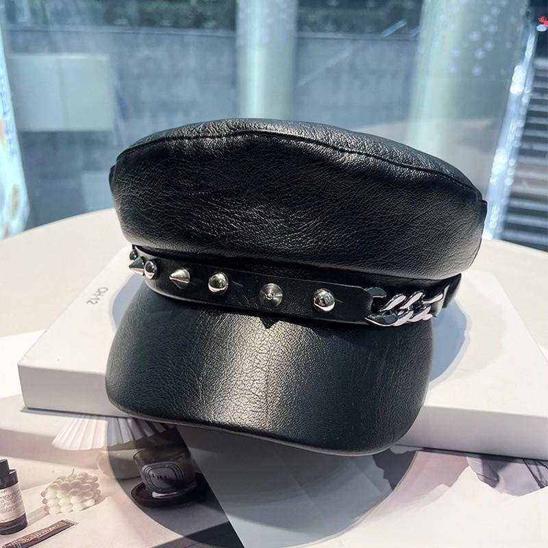 Fashion Flat Top Hat With Chain Detail For Spring And Fall Casual Wear
