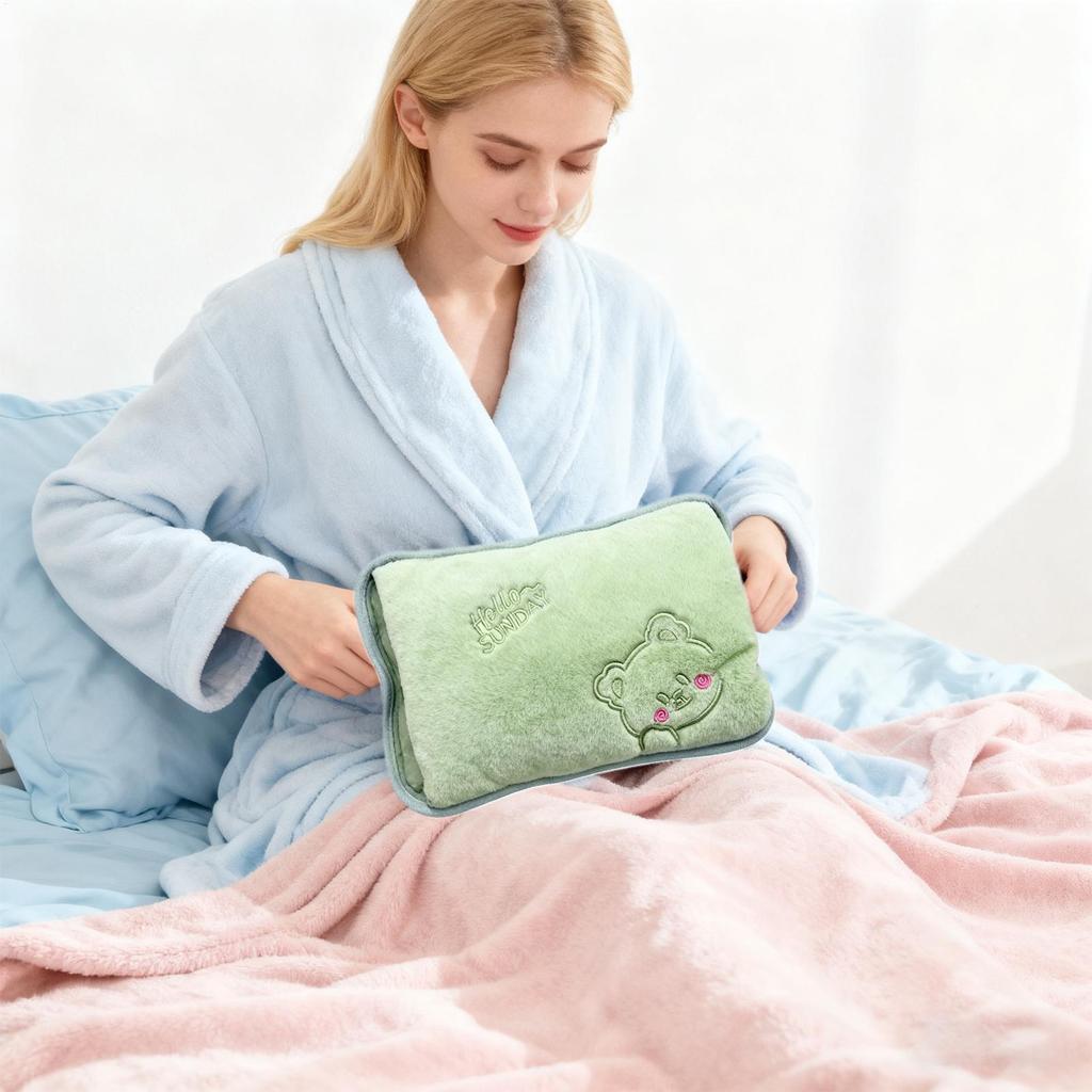 Hot Water Bag Rechargeable Leak-Proof Hand Warmer Hot Water Bottle with Soft Cover for Period Cramps Muscles Neck Legs Waist
