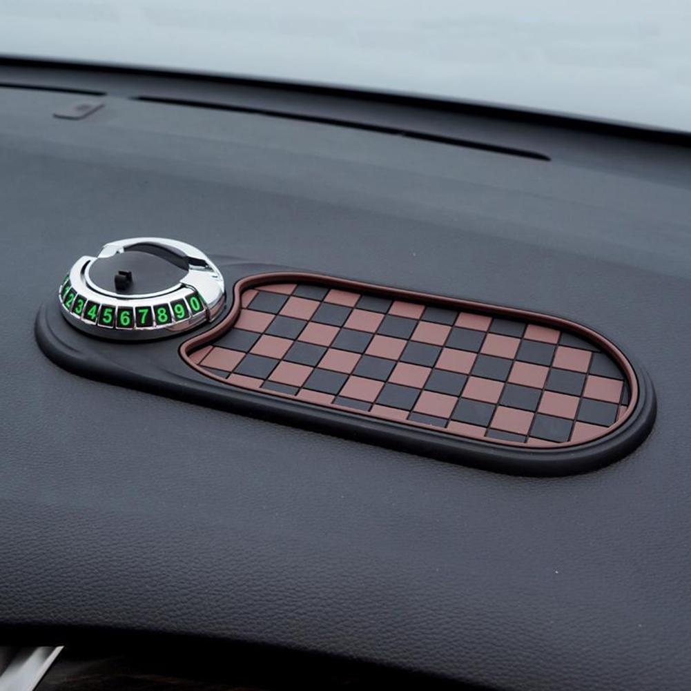 Car Dashboard Mat with Temporary Parking Numbe 360 Degree Rotating Car Phone Holder Anti-Slip Phone Mount for Sunglasses Coins