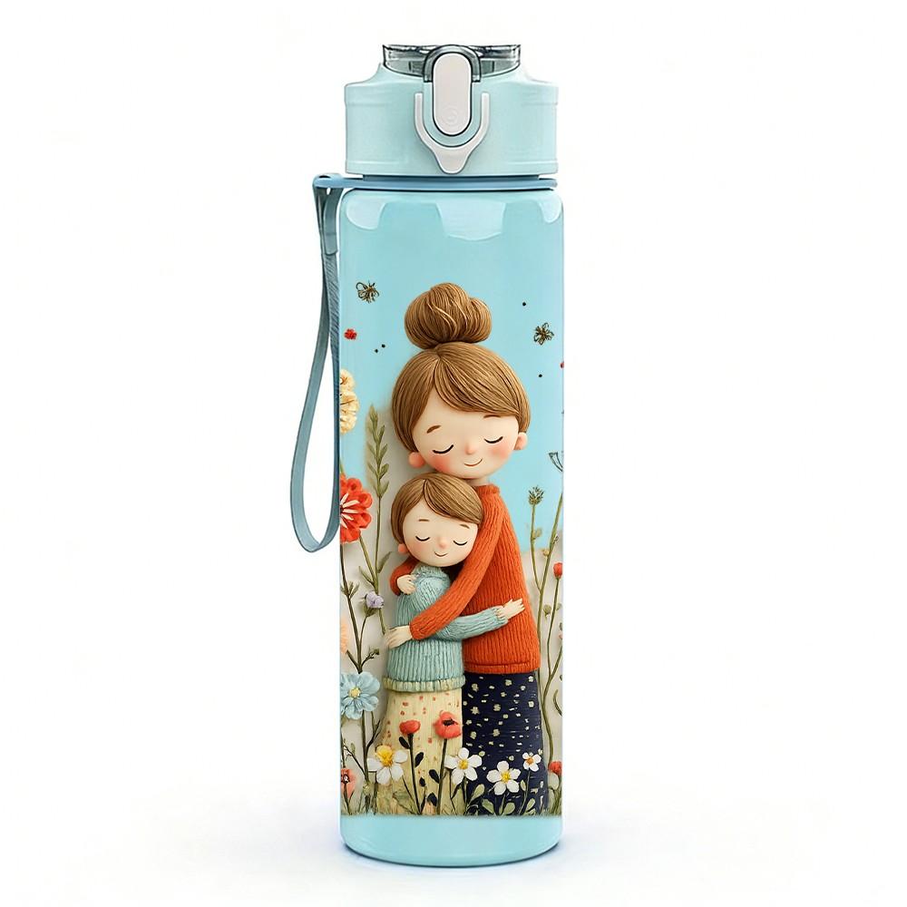 1PC Little Girl Hold Flower Basket Print 750ml Color Plastic Sports Water Bottle Leakproof Flip Straw Lid Suitable for Sports Office Home Use