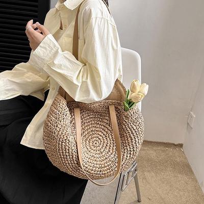 Borsa a tote intrecciata in paglia fatta a mano da donna - Borsa a spalla di grande capacità per viaggi e vacanze