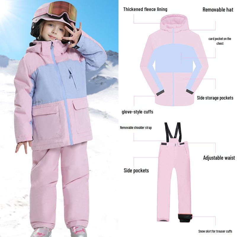 

Phibee Children s Two-Piece Ski Suit - Thickened, Windproof, Waterproof Windbreaker Set for Boys & Girls 158/164 (for height 150-160CM)