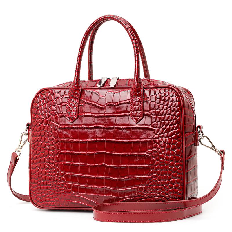 Aidrani Women s Glossy Crocodile Embossed Top-Grain Leather Tote Bag, Zipper Closure Crossbody Handbag M красный