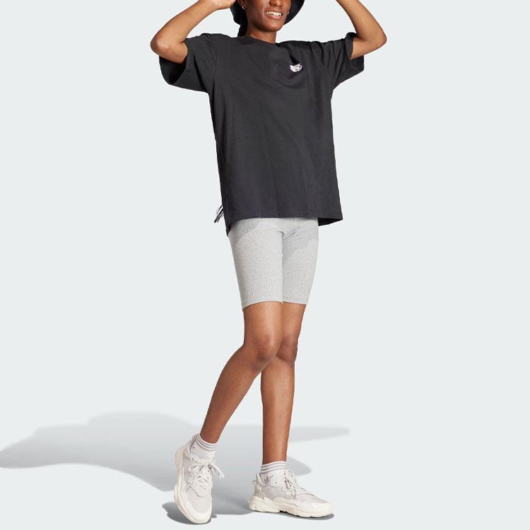 Adidas Originals Trefoil Bunny Graphic Baby Tee With Cartoon Print Women Tops Black IV9298