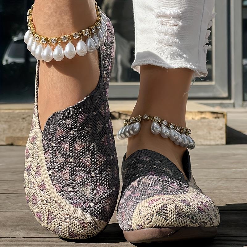 Women's Knit Fashion Flats Mom Shoes Casual Women's Flats Work Shoes