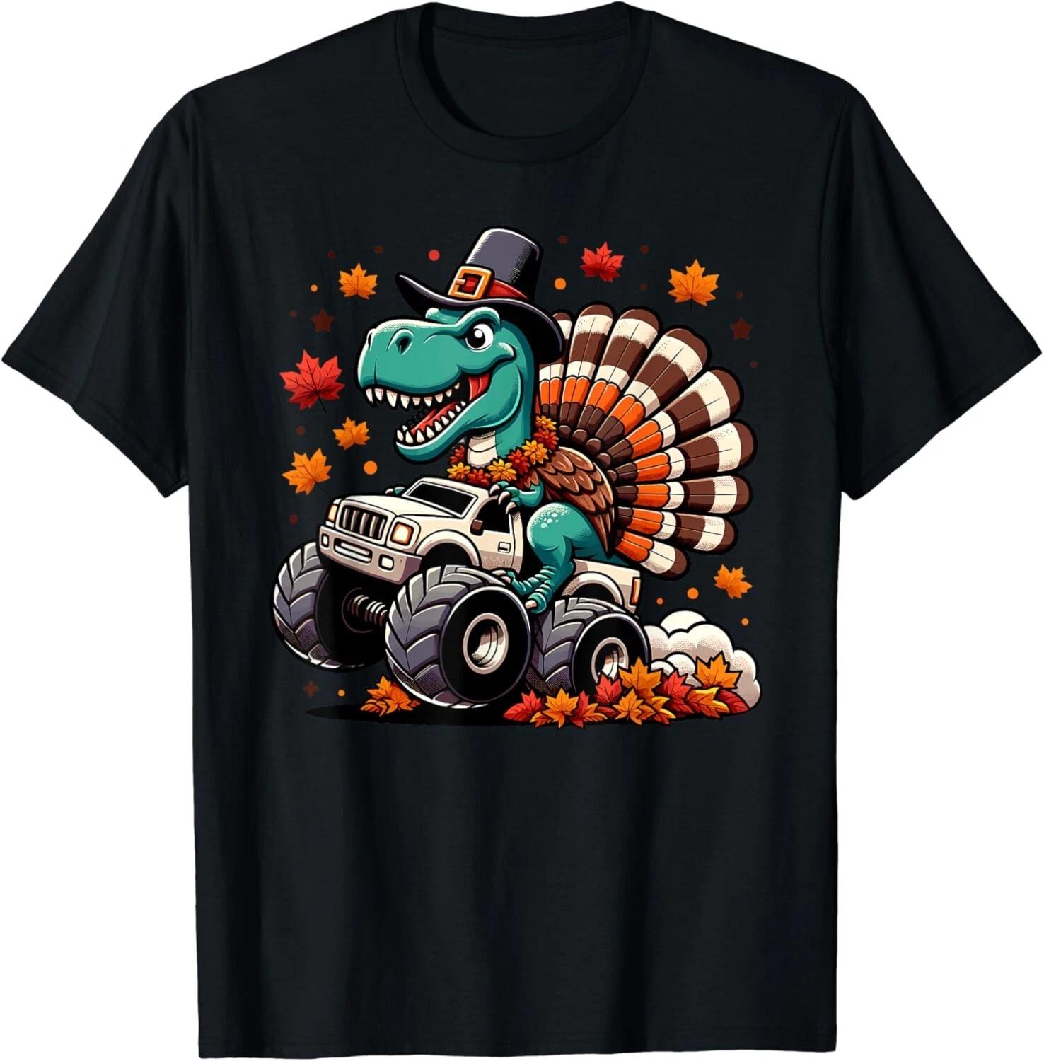 Thanksgiving Shirts Boys Dinosaur T Rex Monster Truck Gift Unisex T-Shirt XL