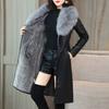 Big Fur Collar Winter Leather Jacket Women Plus Velvet Mid-length  PU Leather Jacket