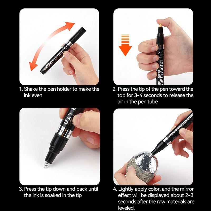 6/1pcs Chrome Pen Marker Reflective Mirror Electroplating Paint Repair Marker For Rock Ceramic Glass 0.8/1/2mm Nib Art Craftwork