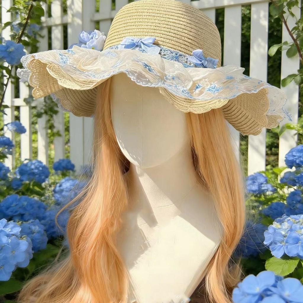 Pastel Pink Floral Straw Sun Hat For Children Sun Protection And Outdoor Play