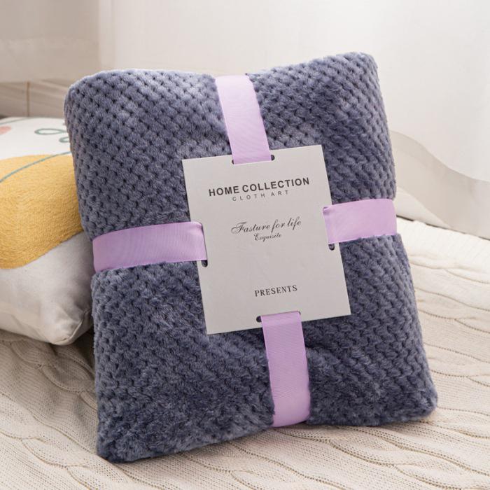 Solid Color Thickened Pineapple Plaid Flannel Blanket for Office and Air Conditioning Use