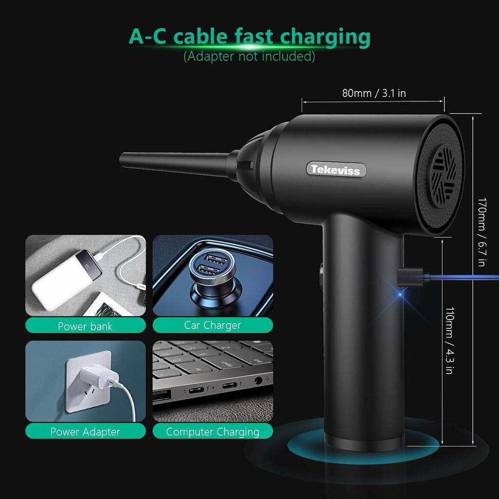 Compressed Air Duster - 100000RPM Adjustable Electric Air Duster, Rechargeable 8000mAh Cordless for Dust Off/Cleaning Computer Electronics/Inflating