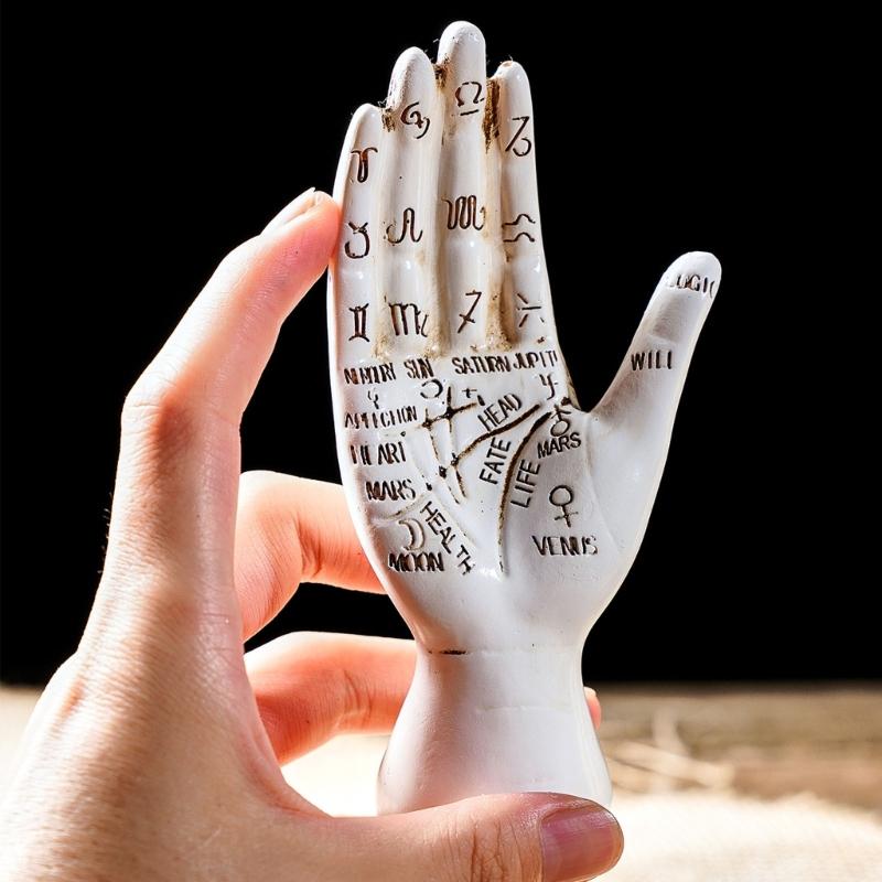Handorakel Hand Statue, Harz Sammlerfigur, Mystische Hand Skulptur mit Handorakel Diagrammen für Regal Tisch Schreibtisch Dekorationen