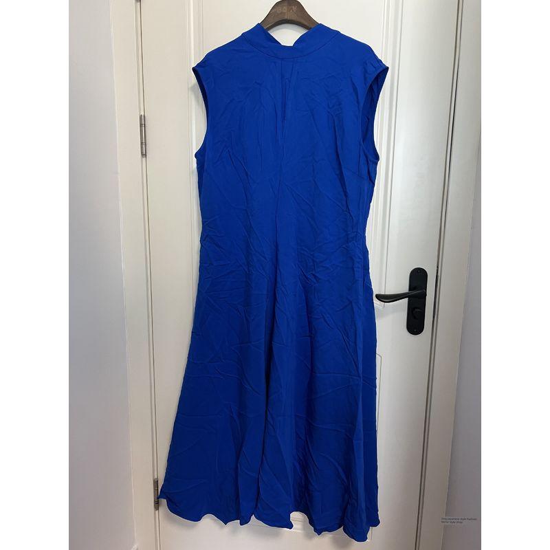 

British RS Home Sleeveless Solid Loose A Word Commuter Mid-Length Sleeveless Livvy Dress Women Blue 18