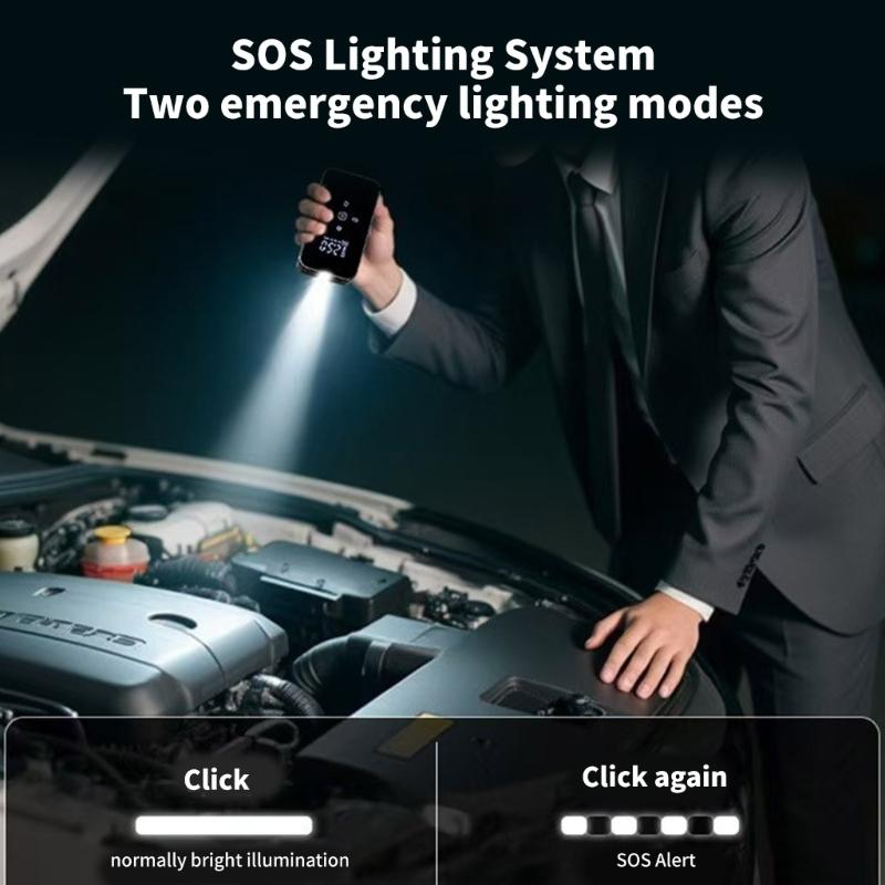 Rechargeable Air Compressor Vehicle Motorcycle Tire Inflator Pump Digital Display Pressure Gauge Detection with LED Lamp